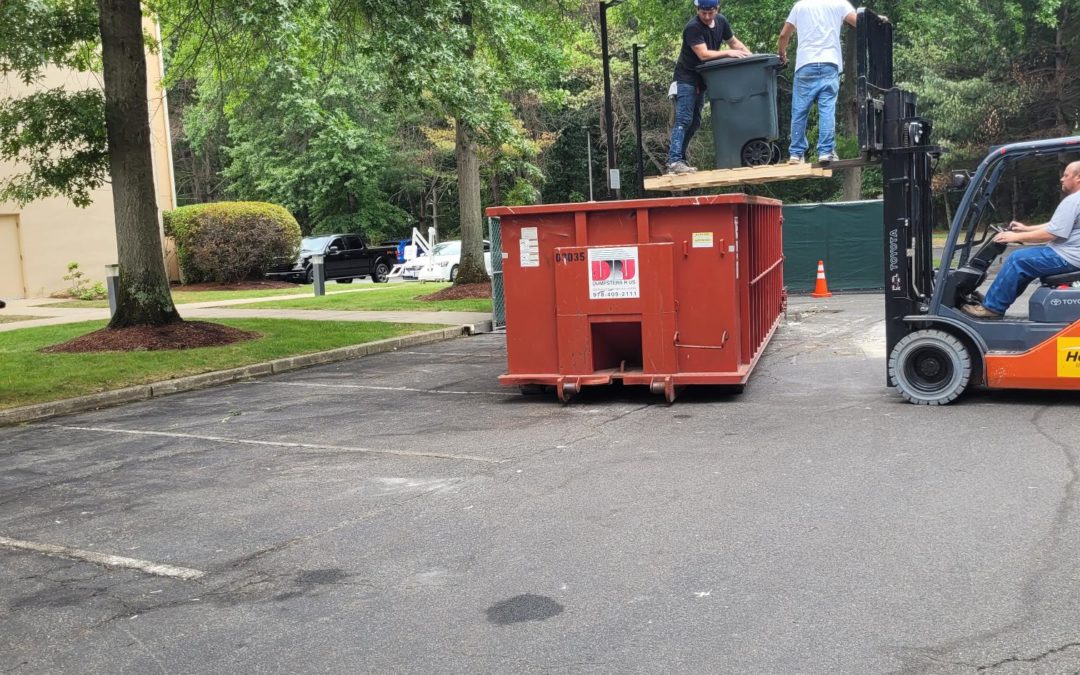 30 yard dumpster rental 4 ton max delivered to a Courtyard Marriott in Andover, MA for a construction project.