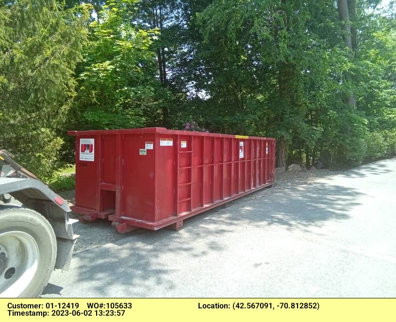 30 Yard dumpster delivered in Beverly, MA for a construction project.