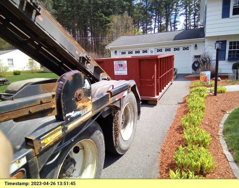 15 yard dumpster for ABC material delivered to home in Chelmsford, MA.