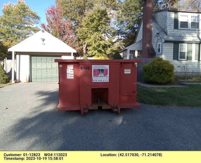 15 yard dumpster with a 2 ton weight limit delivered in Burlington, MA for a garage/house clean-out.