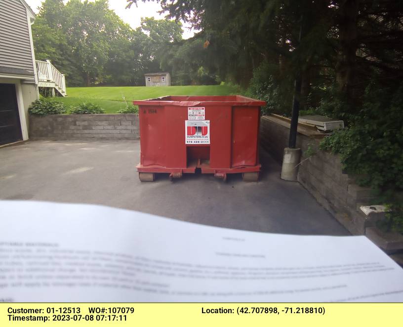 15 yard dumpster rental, with a 2 ton weight limit, delivered in Methuen, MA for a house clean-out.