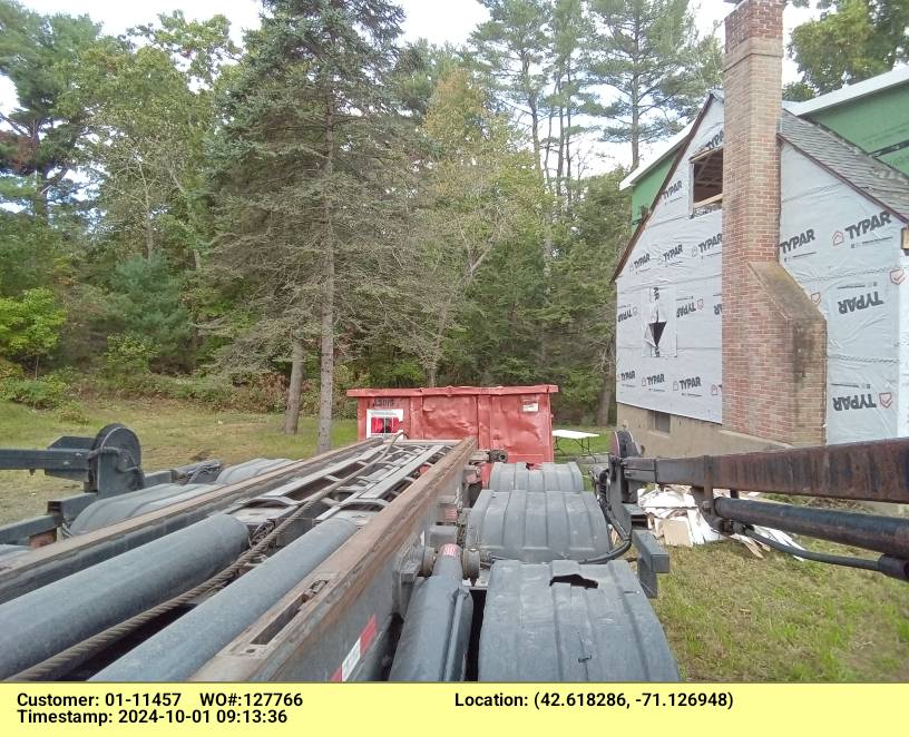 30 yard dumpster delivered in Andover, MA for a construction project.