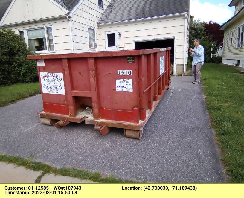 15 yard dumpster in Lawrence, MA for a garage clean-out.