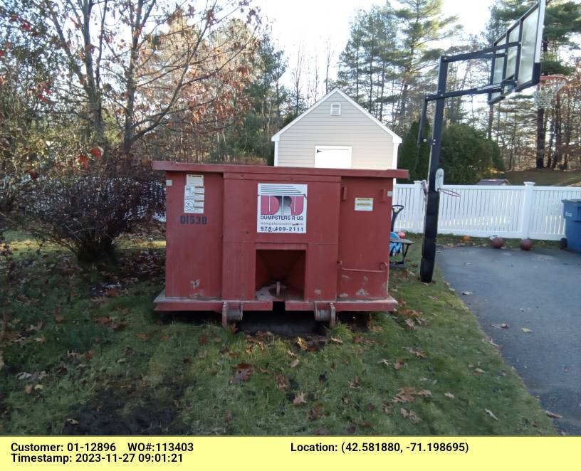 15 yard dumpster rental, with a 3 ton max, delivered in Tewksbury, MA for a house clean-out.