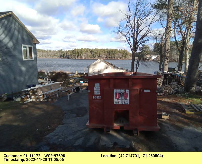 30 yard dumpster rental, with a 5 ton max, swapped out at a construction project in Dracut, MA.