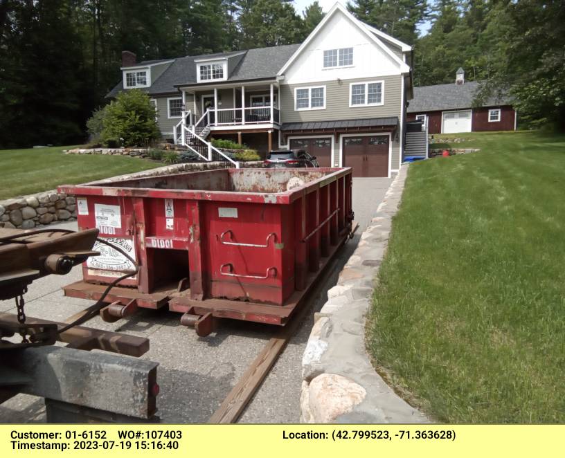 10 yard dumpster delivered in Hudson, NH for a cleanout.