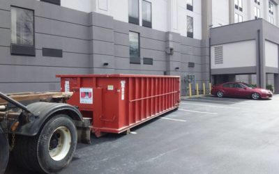 30 yard dumpster delivered to a Holiday Inn in Lawrence, MA for a construction project.