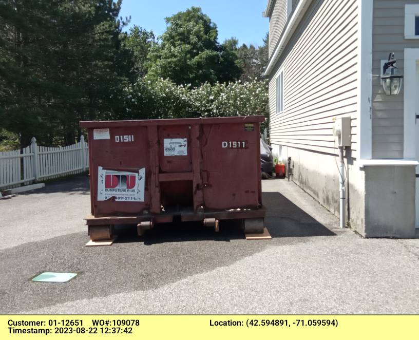 15 yard dumpster delivered in North Reading, MA for a construction project.