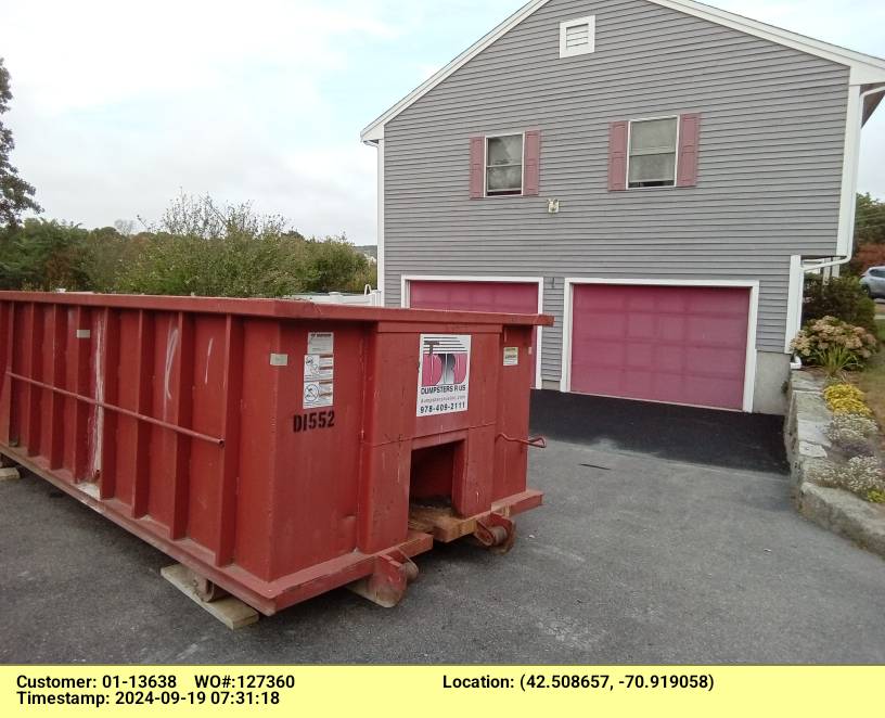 15 yard dumpster rental delivered in Salem, MA for a roofing project.