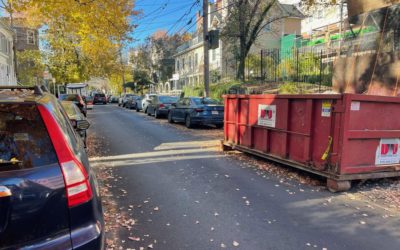 15 Yard ABC dumpster rental in Cambridge- Chimney Replacement