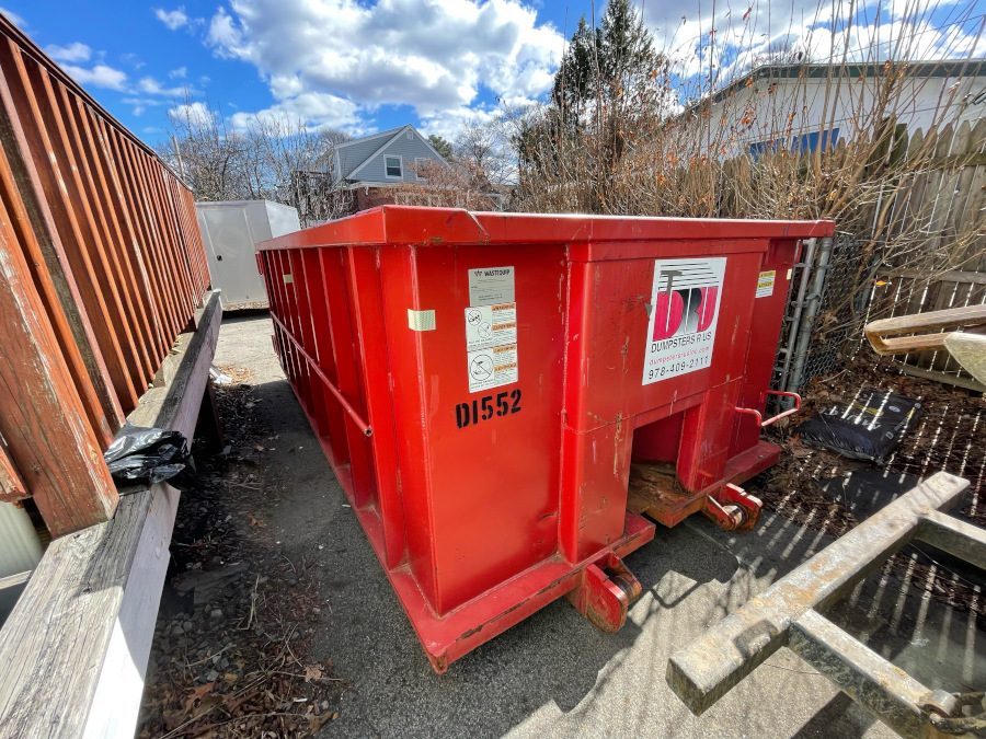 15 yard dumpster rental with a 3 ton max for backyard clean up was delivered to Methuen, MA.