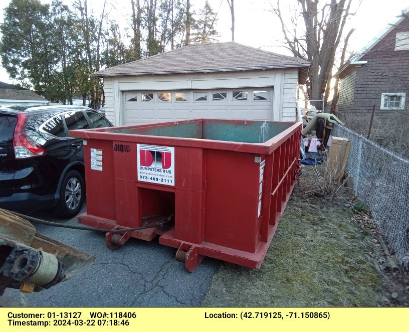 10 yard dumpster delivered in Lawrence, MA for a garage cleanout