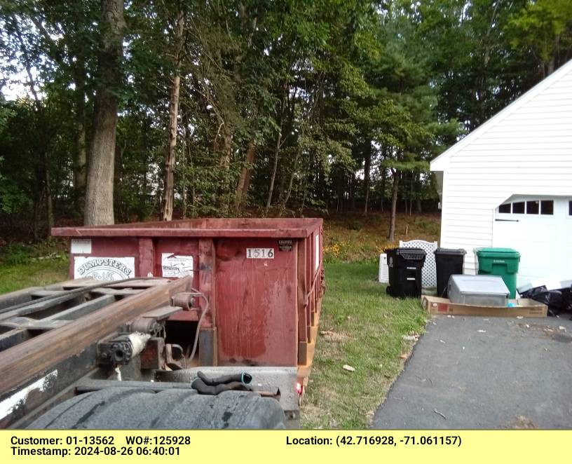 15 yard dumpster delivered in Boxford, MA for a garage cleanout.