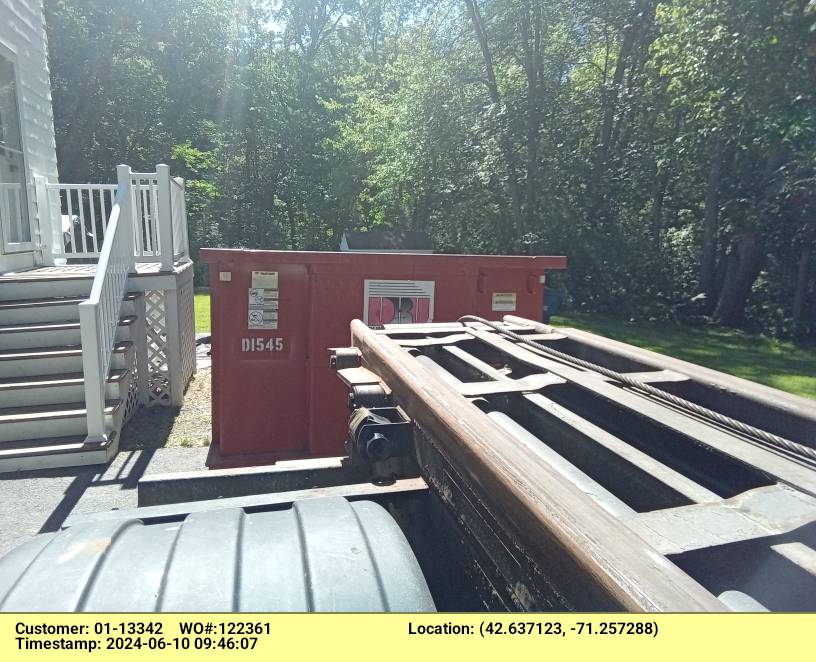 15 yard dumpster rental, with a 3 ton max, delivered in Tewksbury, MA for a roofing project.