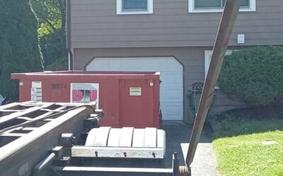 15 yard dumpster delivered in Danvers, MA for a garage cleanout.