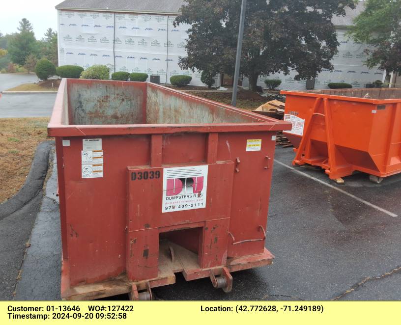 30 yard dumpster rental delivered in Salem, NH for a construction project.