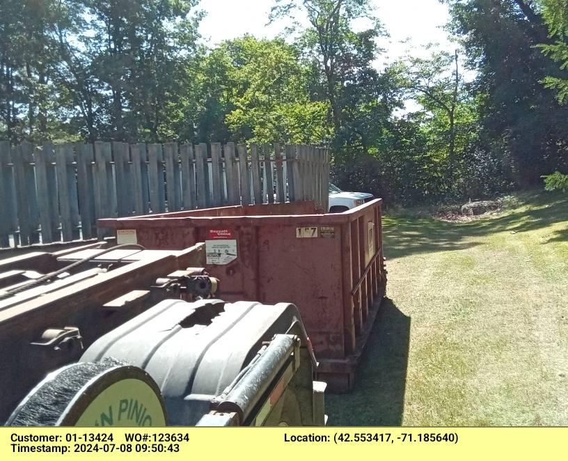 15 yard dumpster rental, with a 3 ton max, delivered in Wilmington, MA for junk removal