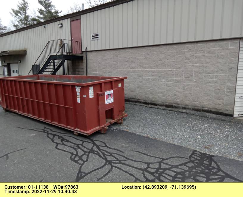 30 Yard Dumpster delivered to an industrial park in East Hampstead, NH for a cleanout.