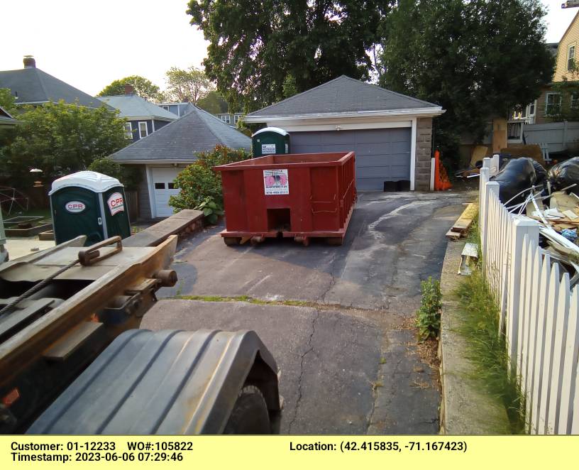 15 yard dumpster rental with a 3 ton max delivered to a residence in Arlington, MA for a major cleanout.