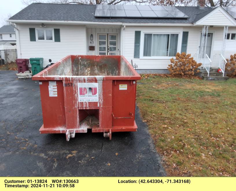 15 yard dumpster rental, with a 2 ton limit, delivered in Lowell, MA for a house clean-out.