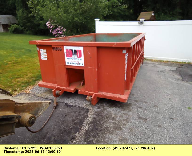 Our 10 yard dumpster rental with a 1.5 ton max was delivered to a residence in Salem, NH for a house cleanout.