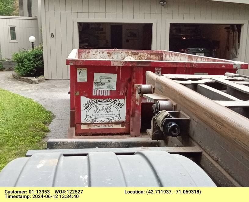 10 yard dumpster rental delivered in Boxford, MA for a garage cleanout.