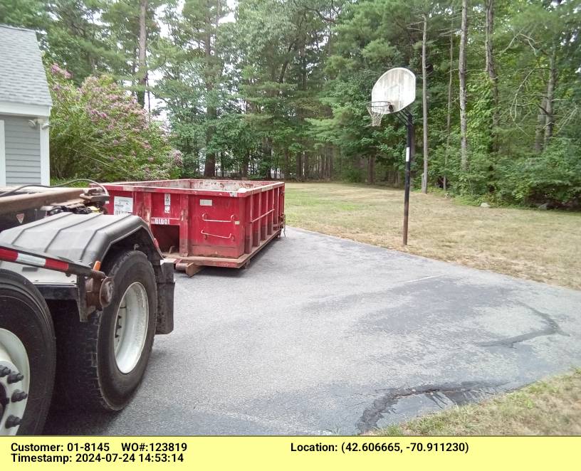 10 yard dumpster rental delivered in Wenham, MA for junk removal.