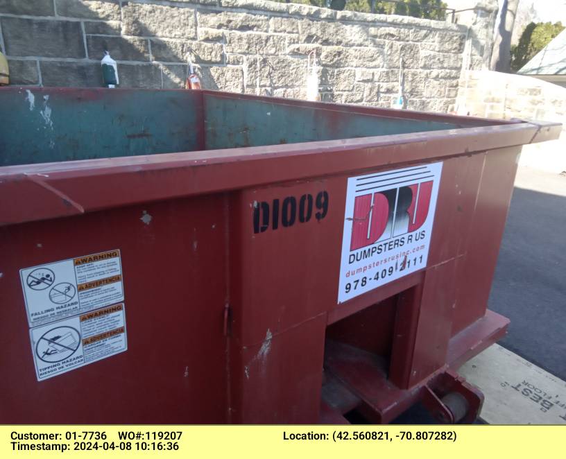 10 yard dumpster delivered in Beverly, MA for ABC disposal. (Asphalt, Brick and Concrete)