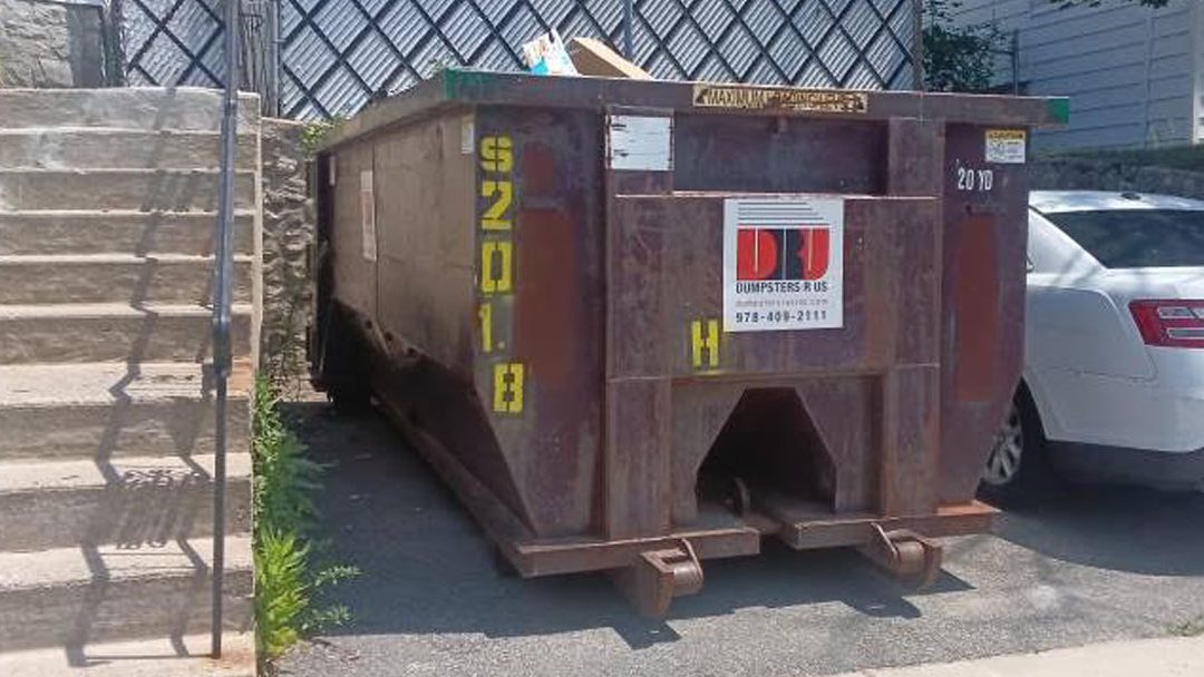 A 20-yard dumpster with a 3-ton capacity was picked up after helping remove construction debris from a residential remodeling project in Lawrence, MA.