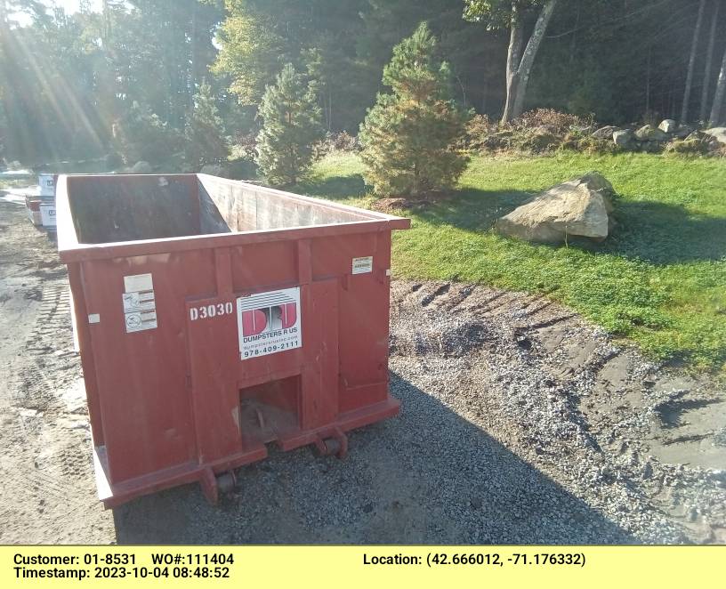 30 yard dumpster rental delivered to a construction site in Andover, MA