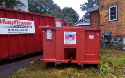 15 yard dumpster for ABC delivered in Wakefield, MA for a construction project.