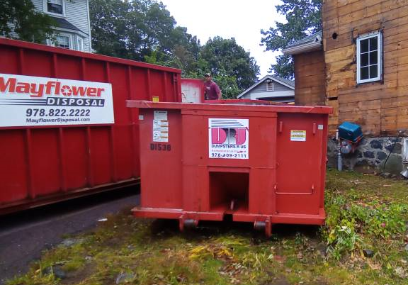 15 yard dumpster rental for ABC (Asphalt, Brick and Concrete) was delivered in Wakefield, MA for a construction project.