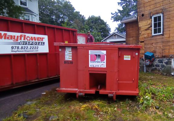 15 yard dumpster for ABC delivered in Wakefield, MA for a construction project.