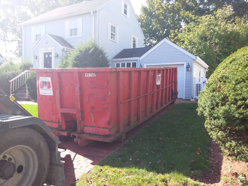 30 yard dumpster rental with a 5 ton max delivered for basement finishing project in Belmont, MA.