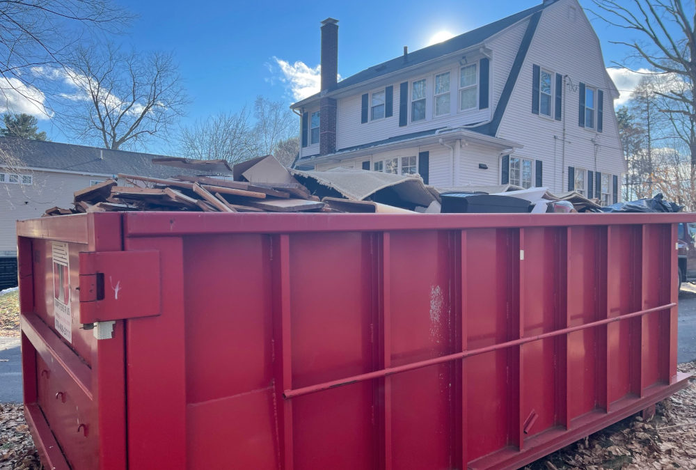 15 yard dumpster rental with a 3 ton max picked up in Methuen, MA used for a flooring and carpet removal job.